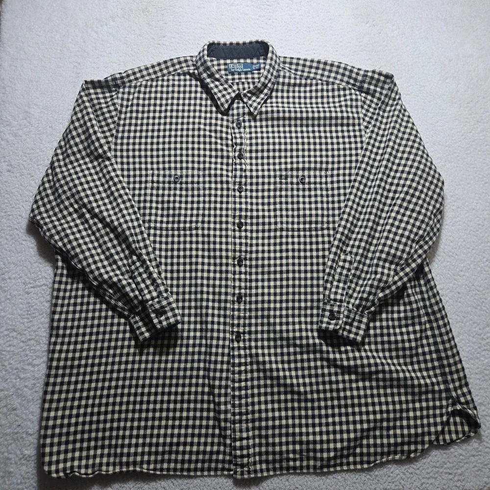 Vtg 90s Polo Ralph Lauren 4XLT Mens Gingham Plaid Button Up Flannel Shirt